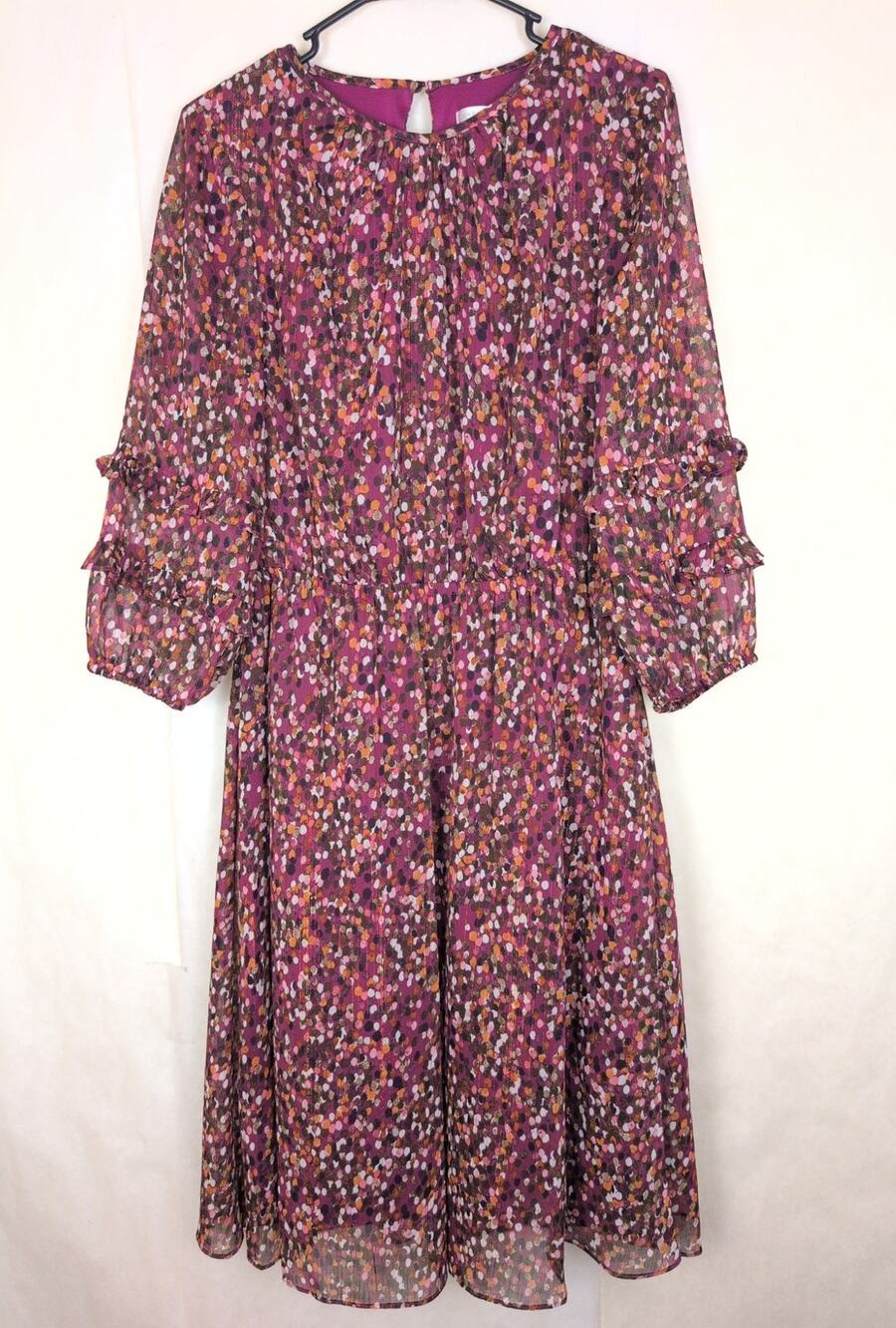 London Times purple sheer ruffled sleeve gold shimmer dress Size 6 Cottagecore